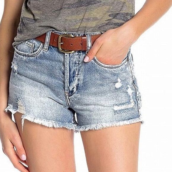 Blank NYC High-Rise Distressed Button Fly Denim Shorts Size 27 Medium Wash - Picture 1 of 6